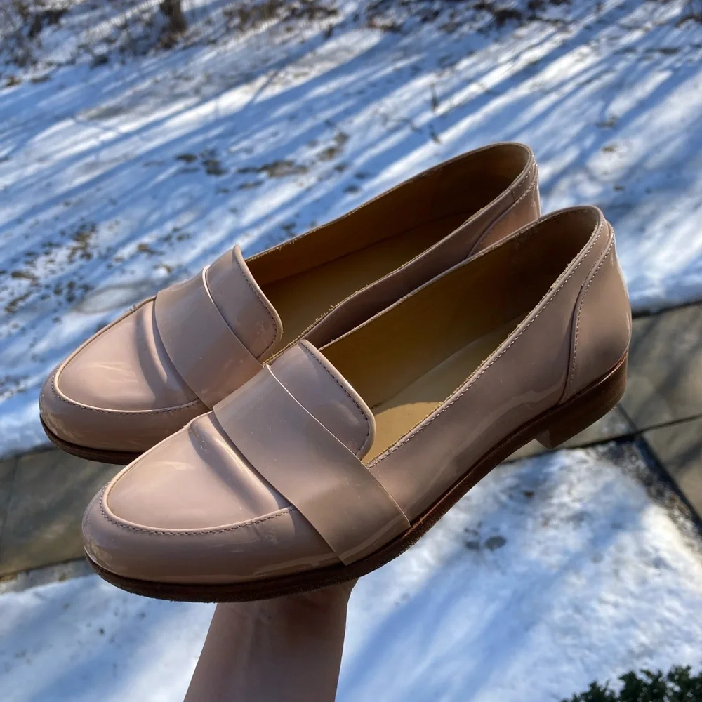 Sézane Light Blush Pink Nude Patent Leather Loafers
